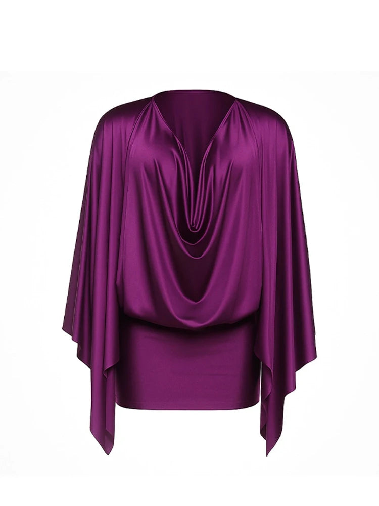 Women Elegant Sexy V-neck Dresses Retro Solid Spliced Flare Sleeve Prom Dress Chic Midnight Club Party Mini Robe New Trendy Gown