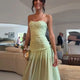 Chic Light Green Strapless Gown Floral Textured Bodice Sheer Chiffon Maxi Skirt 2026 Coquette Beach Vacation Evening Dress New