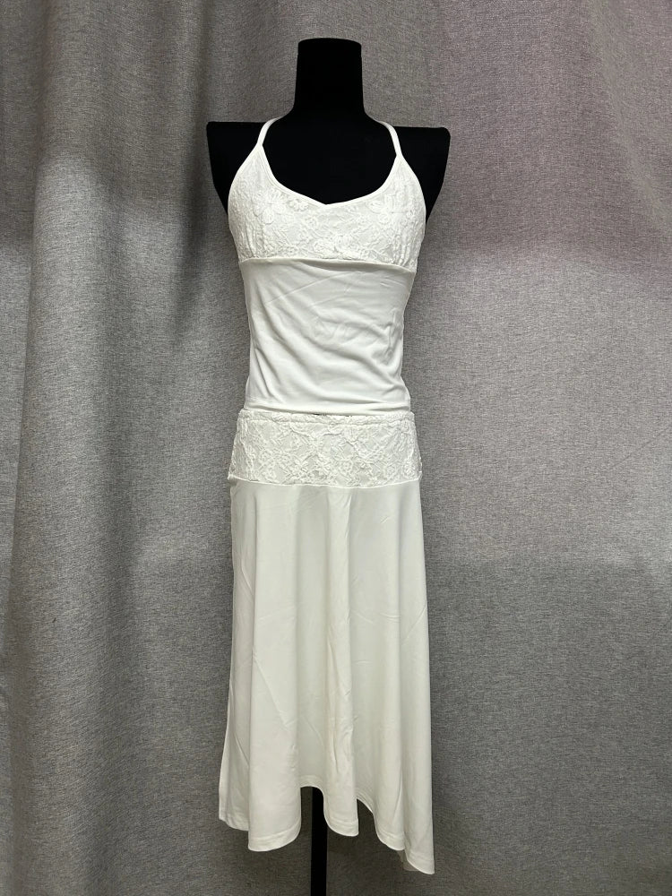 White Lace Patchwork 2 Piece Dress Sets Sexy Halter Short Tanks+A-line Skirts Women Sets Summer New Women Holiday Beach Outfits