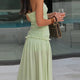 Chic Light Green Strapless Gown Floral Textured Bodice Sheer Chiffon Maxi Skirt 2026 Coquette Beach Vacation Evening Dress New
