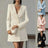 Autumn Double Breasted Solid Color V-Neck Office Suit French Long Sleeved Elegant Slim Fit Blazer Dress for Woman