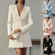Autumn Double Breasted Solid Color V-Neck Office Suit French Long Sleeved Elegant Slim Fit Blazer Dress for Woman