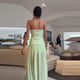 Chic Light Green Strapless Gown Floral Textured Bodice Sheer Chiffon Maxi Skirt 2026 Coquette Beach Vacation Evening Dress New