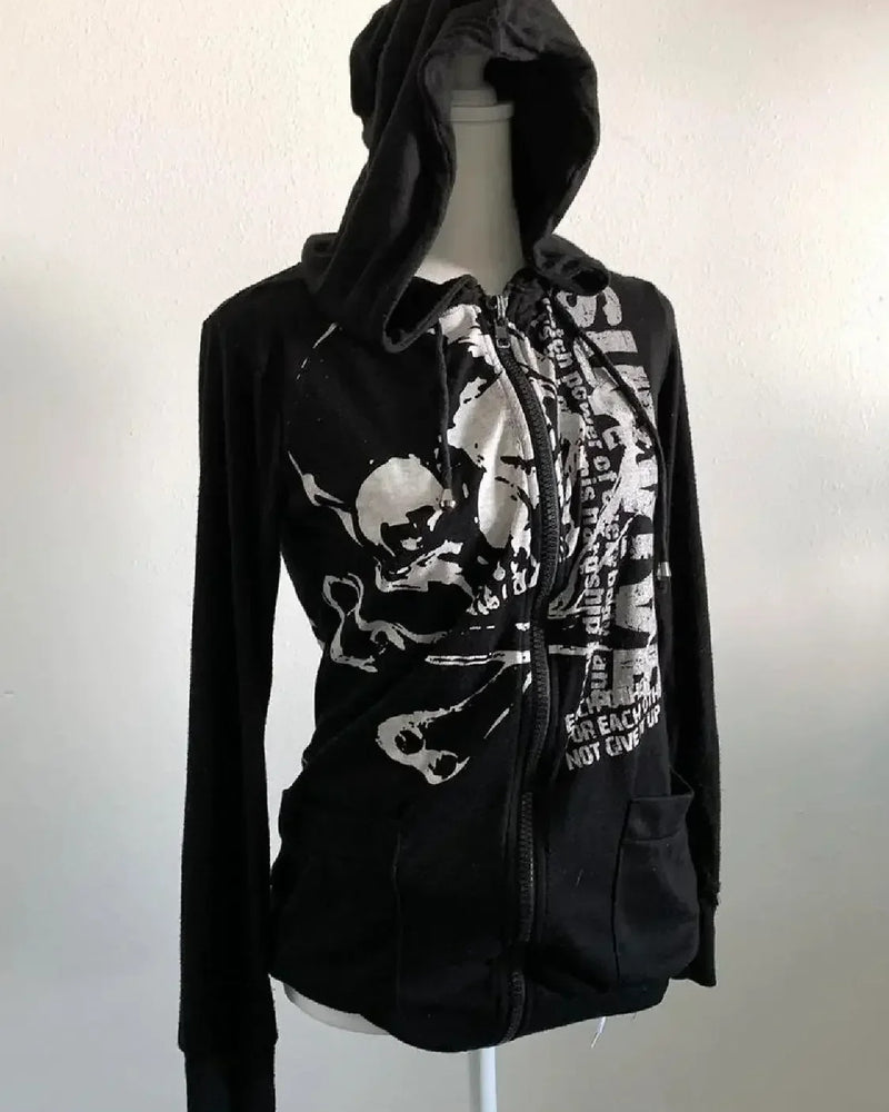 2025 new blue sweatshirt for women fall and winter gothic American retro casual bulk streetwear Y2K design Slim cardigan jacket