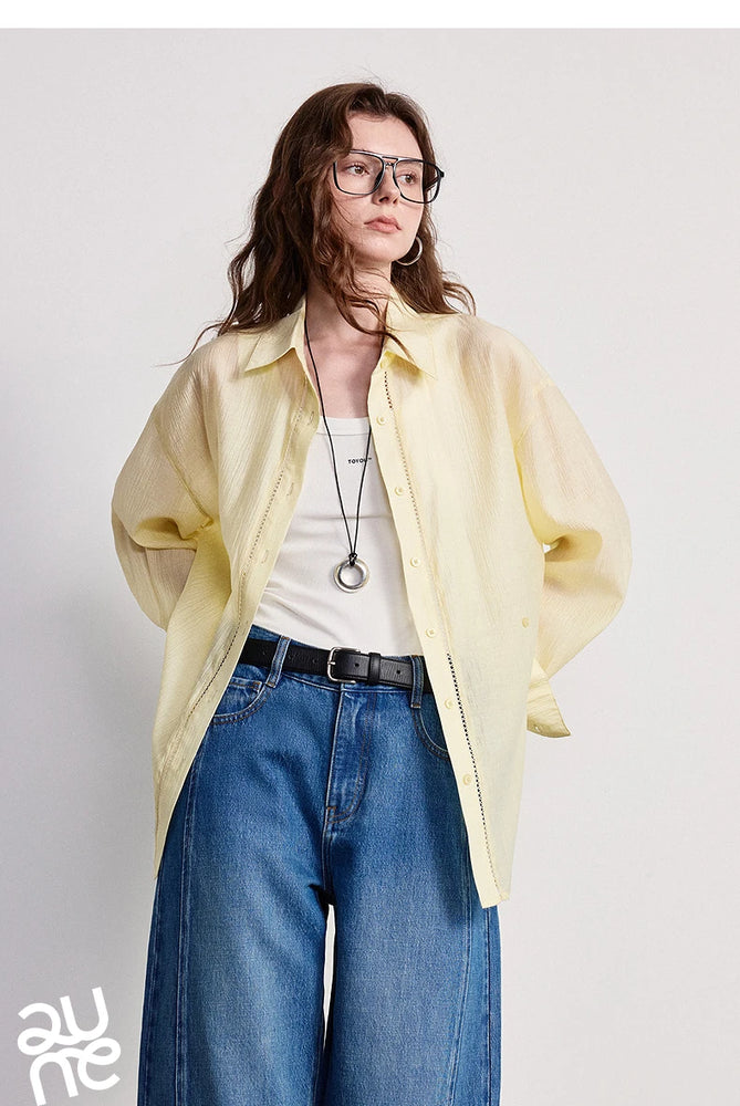 TOYOUTH Women Shirt 2026 Spring New Lyocell Acetate Vacation Commuter Shirt