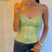 Women Y2K Sequin Beaded Mesh Cami Top Spaghetti Strap V Neck Fitted Sheer Camisole Summer Vacation Going Out Streetwear