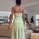 Chic Light Green Strapless Gown Floral Textured Bodice Sheer Chiffon Maxi Skirt 2026 Coquette Beach Vacation Evening Dress New