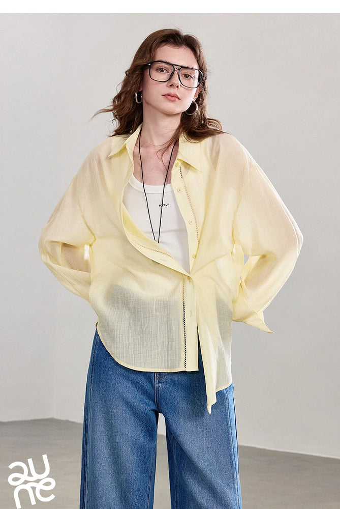 TOYOUTH Women Shirt 2026 Spring New Lyocell Acetate Vacation Commuter Shirt