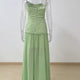 Chic Light Green Strapless Gown Floral Textured Bodice Sheer Chiffon Maxi Skirt 2026 Coquette Beach Vacation Evening Dress New