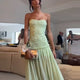 Chic Light Green Strapless Gown Floral Textured Bodice Sheer Chiffon Maxi Skirt 2026 Coquette Beach Vacation Evening Dress New