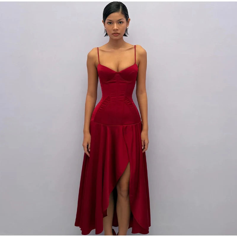 Slit Waist Cinching Evening Dress V Neck Sleeveless Slim Irregular Long Women's Summer Dresses New Elegant Party Robe 2026