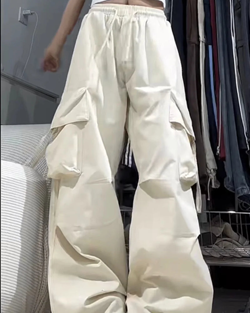 Retro Vintage High Street Baggy Pants Fashion Women Oversized Drawstring Pocket New Pant Casual Streetwear Loose Jogger Trousers