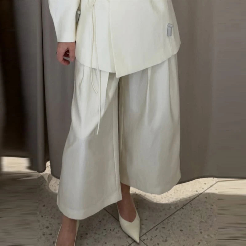 Solid Lace up Coat Long Pants Lady Set V-Neck Long Sleeve Jacket High Waist Straight Trousers Casual Women's New Sets Streetwear