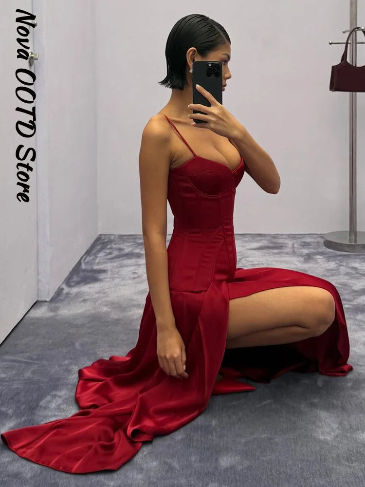 Slit Waist Cinching Evening Dress V Neck Sleeveless Slim Irregular Long Women's Summer Dresses New Elegant Party Robe 2026