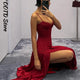 Slit Waist Cinching Evening Dress V Neck Sleeveless Slim Irregular Long Women's Summer Dresses New Elegant Party Robe 2026
