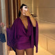 Women Elegant Sexy V-neck Dresses Retro Solid Spliced Flare Sleeve Prom Dress Chic Midnight Club Party Mini Robe New Trendy Gown