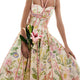 Women's Retro Floral Print Corset Maxi Dress Sexy Sleeveless Halter Neck Flowy Long Dress Lady Summer Vacation Dating Streetwear