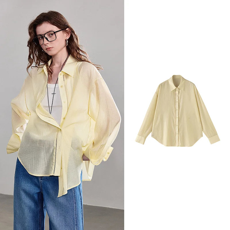 TOYOUTH Women Shirt 2026 Spring New Lyocell Acetate Vacation Commuter Shirt