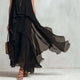 2026 new black sleeveless irregular chiffon long dress with elegant temperament for women