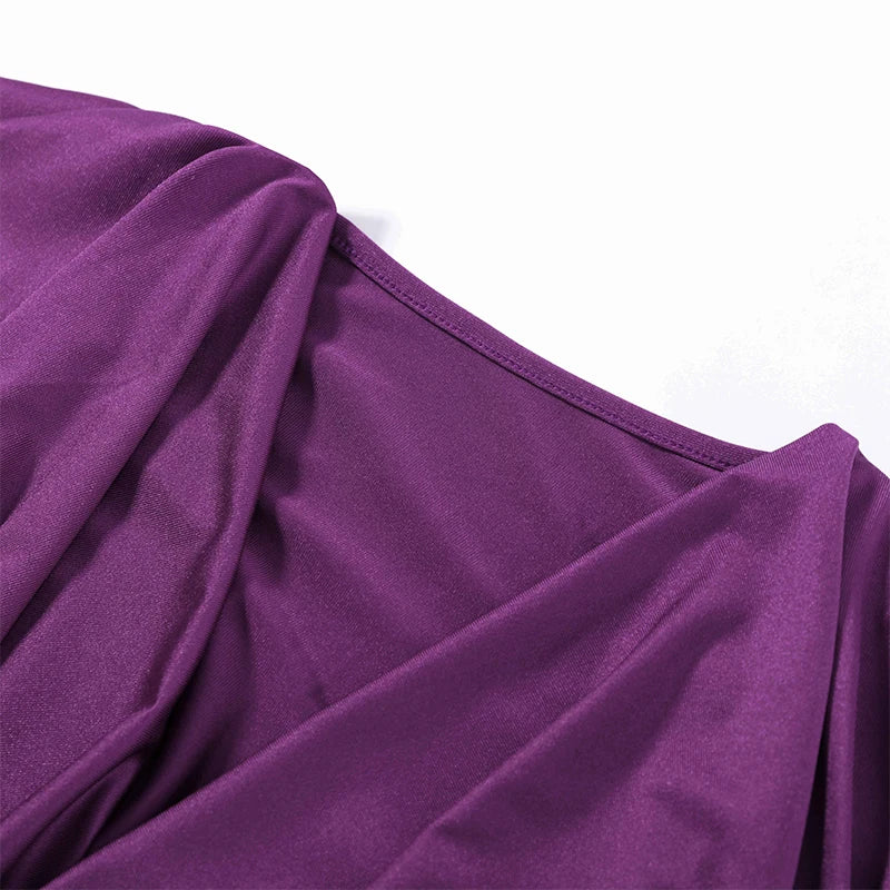 Women Elegant Sexy V-neck Dresses Retro Solid Spliced Flare Sleeve Prom Dress Chic Midnight Club Party Mini Robe New Trendy Gown