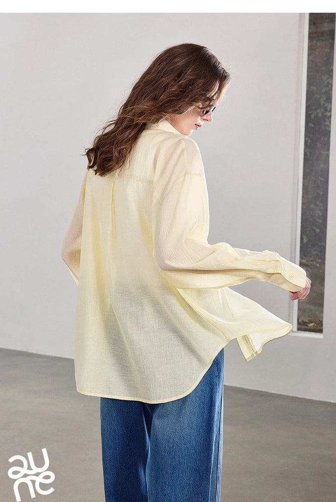 TOYOUTH Women Shirt 2026 Spring New Lyocell Acetate Vacation Commuter Shirt