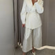 Solid Lace up Coat Long Pants Lady Set V-Neck Long Sleeve Jacket High Waist Straight Trousers Casual Women's New Sets Streetwear