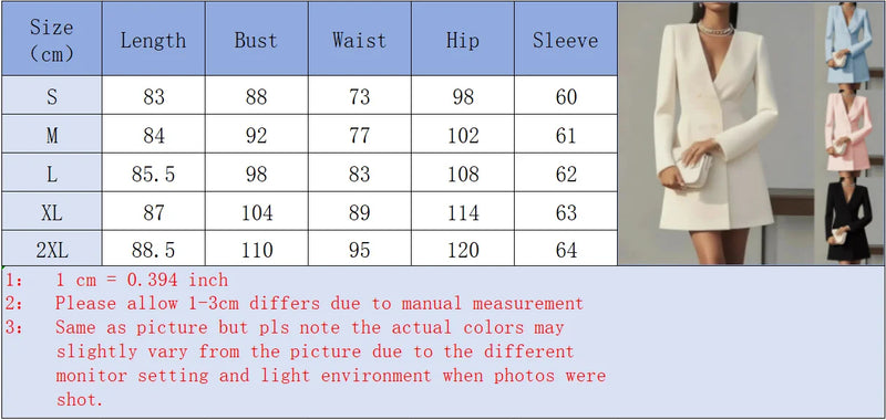 Autumn Double Breasted Solid Color V-Neck Office Suit French Long Sleeved Elegant Slim Fit Blazer Dress for Woman