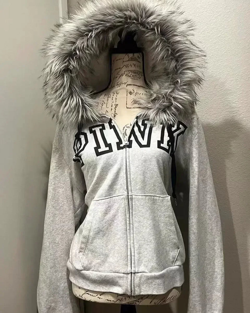 2025 new blue sweatshirt for women fall and winter gothic American retro casual bulk streetwear Y2K design Slim cardigan jacket