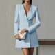 Autumn Double Breasted Solid Color V-Neck Office Suit French Long Sleeved Elegant Slim Fit Blazer Dress for Woman