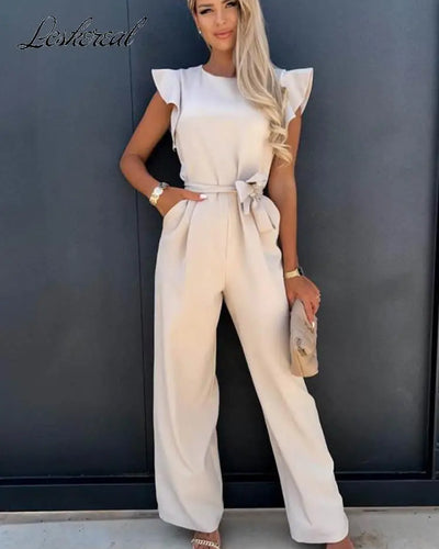 2024 Summer Short Sleeve Wide Leg Jumpsuit For Women Elegant Romper Vintage Streetwear Jumpsuits Overalls Women Jump Suit Woman