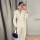 Solid Lace up Coat Long Pants Lady Set V-Neck Long Sleeve Jacket High Waist Straight Trousers Casual Women's New Sets Streetwear