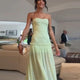 Chic Light Green Strapless Gown Floral Textured Bodice Sheer Chiffon Maxi Skirt 2026 Coquette Beach Vacation Evening Dress New
