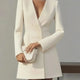 Autumn Double Breasted Solid Color V-Neck Office Suit French Long Sleeved Elegant Slim Fit Blazer Dress for Woman