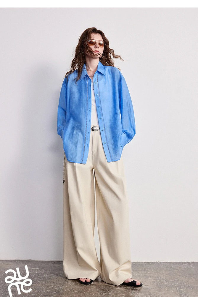 TOYOUTH Women Shirt 2026 Spring New Lyocell Acetate Vacation Commuter Shirt