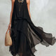 2026 new black sleeveless irregular chiffon long dress with elegant temperament for women