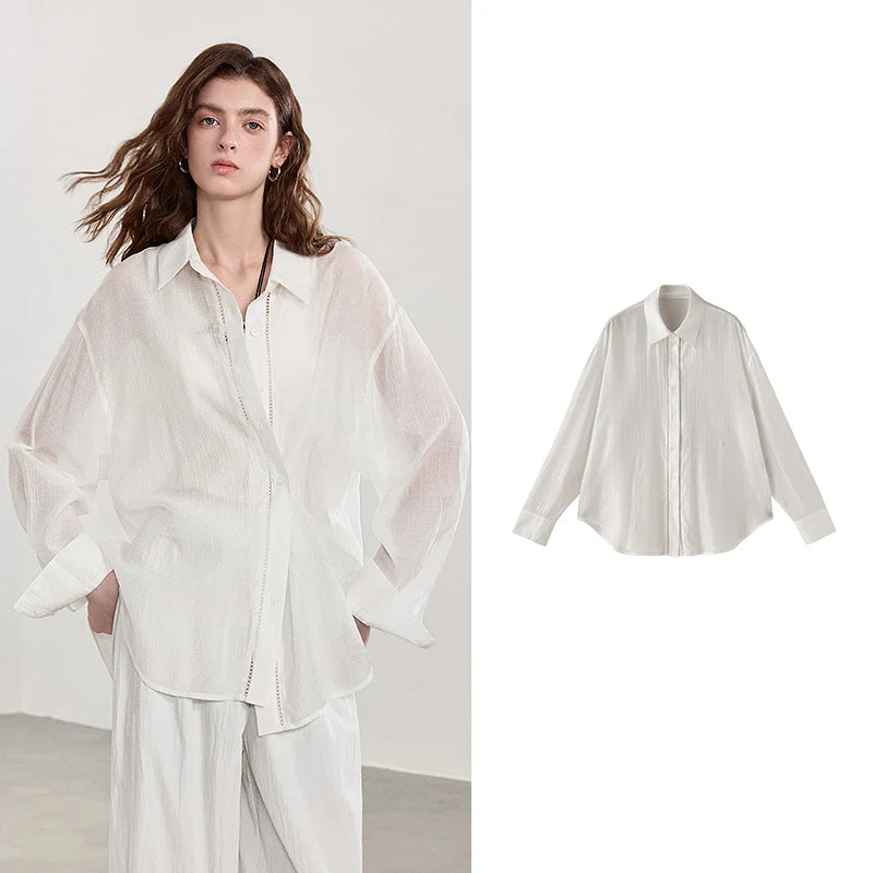 TOYOUTH Women Shirt 2026 Spring New Lyocell Acetate Vacation Commuter Shirt