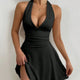 Sexy Halter Backless Tie Waist Pleated Bodycon Dress, Summer New Fashion Slim Fit V-Neck Dress