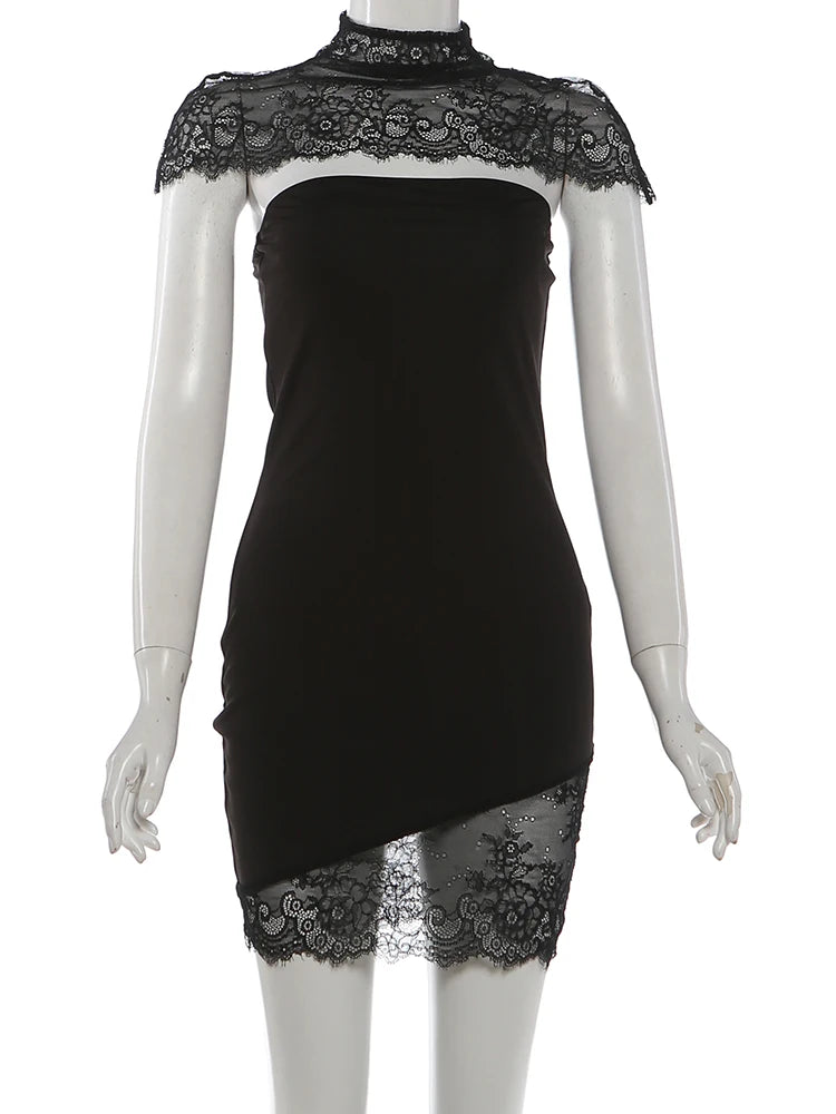 Sisterlinda Fashion Sexy Lace Shawl+Dress Women Trend Elegant Short Sleeve Jacquard Patchwork Stretch Evening party Club Bodycon