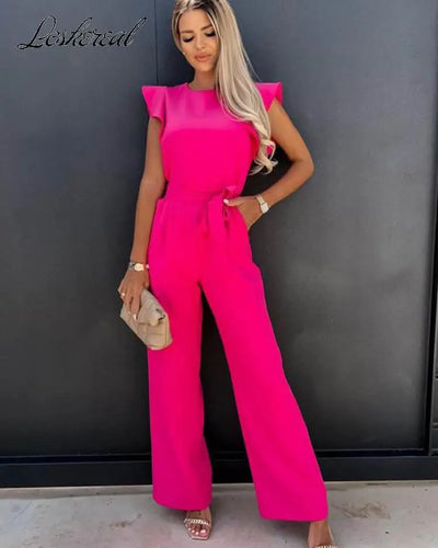 2024 Summer Short Sleeve Wide Leg Jumpsuit For Women Elegant Romper Vintage Streetwear Jumpsuits Overalls Women Jump Suit Woman