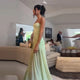 Chic Light Green Strapless Gown Floral Textured Bodice Sheer Chiffon Maxi Skirt 2026 Coquette Beach Vacation Evening Dress New