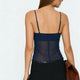 Women Y2K Sequin Beaded Mesh Cami Top Spaghetti Strap V Neck Fitted Sheer Camisole Summer Vacation Going Out Streetwear