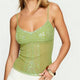 Women Y2K Sequin Beaded Mesh Cami Top Spaghetti Strap V Neck Fitted Sheer Camisole Summer Vacation Going Out Streetwear