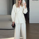 Solid Lace up Coat Long Pants Lady Set V-Neck Long Sleeve Jacket High Waist Straight Trousers Casual Women's New Sets Streetwear