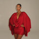 Women Elegant Sexy V-neck Dresses Retro Solid Spliced Flare Sleeve Prom Dress Chic Midnight Club Party Mini Robe New Trendy Gown