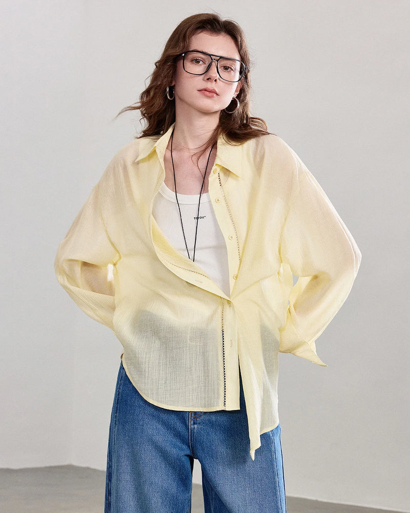 TOYOUTH Women Shirt 2026 Spring New Lyocell Acetate Vacation Commuter Shirt