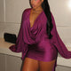 Women Elegant Sexy V-neck Dresses Retro Solid Spliced Flare Sleeve Prom Dress Chic Midnight Club Party Mini Robe New Trendy Gown