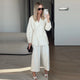 Solid Lace up Coat Long Pants Lady Set V-Neck Long Sleeve Jacket High Waist Straight Trousers Casual Women's New Sets Streetwear