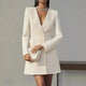 Autumn Double Breasted Solid Color V-Neck Office Suit French Long Sleeved Elegant Slim Fit Blazer Dress for Woman