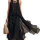 2026 new black sleeveless irregular chiffon long dress with elegant temperament for women