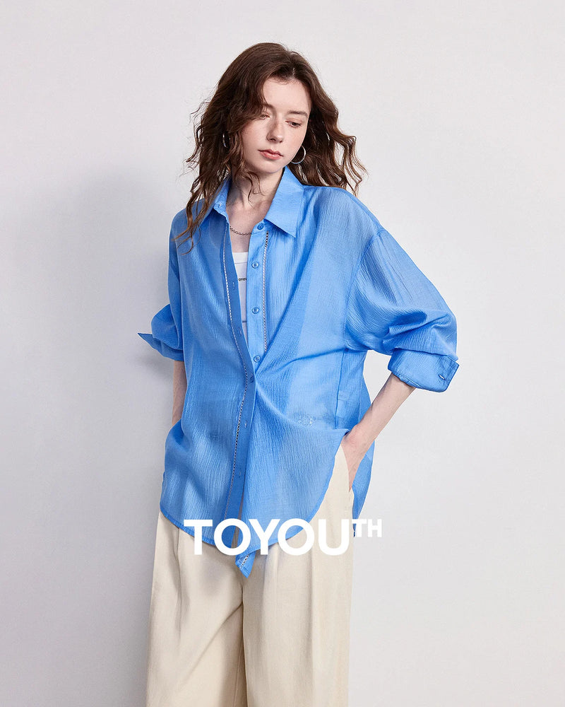 TOYOUTH Women Shirt 2026 Spring New Lyocell Acetate Vacation Commuter Shirt